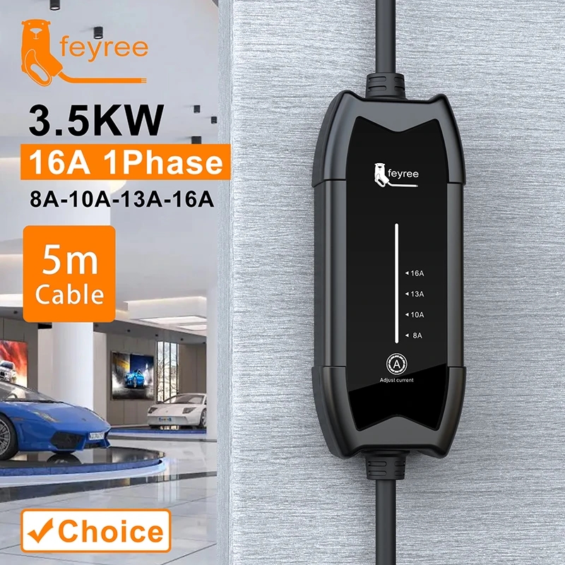 Portable Ev Charger 16A Adjustable - Feyree EV Portable Charger Type2 /