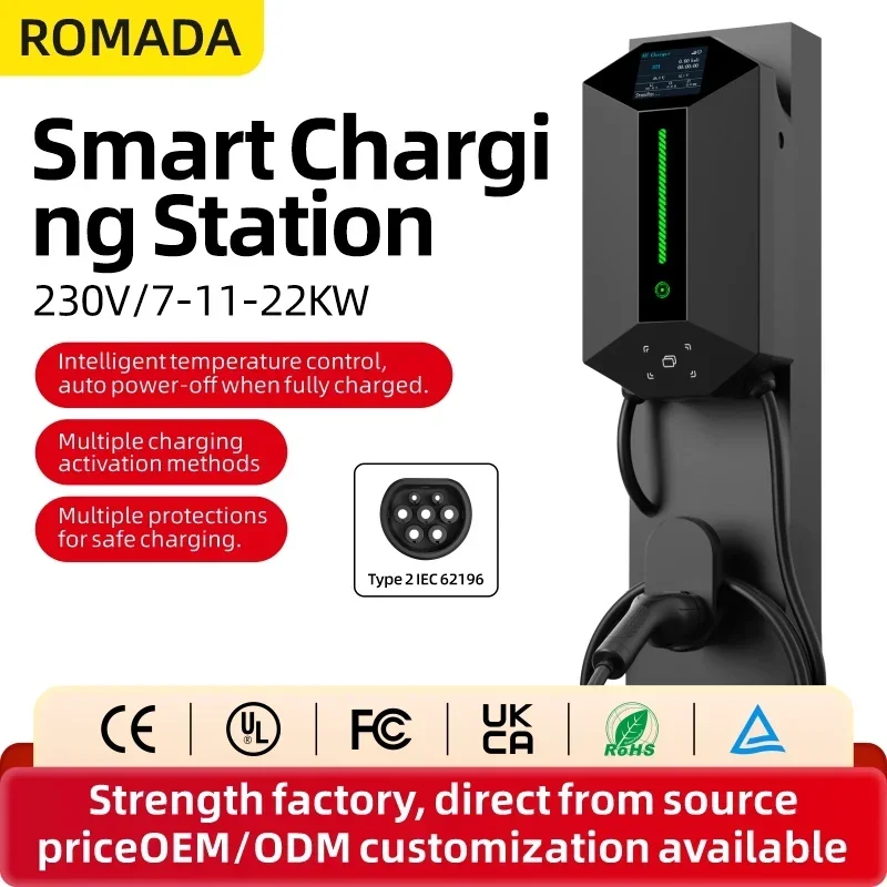 7KW 11KW 22KW ROMADA Home use  - огляд і ціна Ev Charger 22Kw Wallbox Type 2