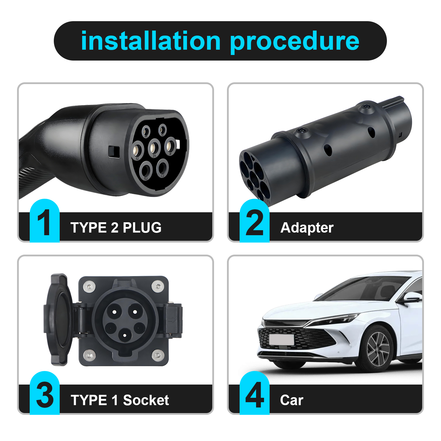 Kolanky 32A 7.2 KW Type 2 to T - огляд і ціна Ev Charger Adapter Type 2 To Type 1