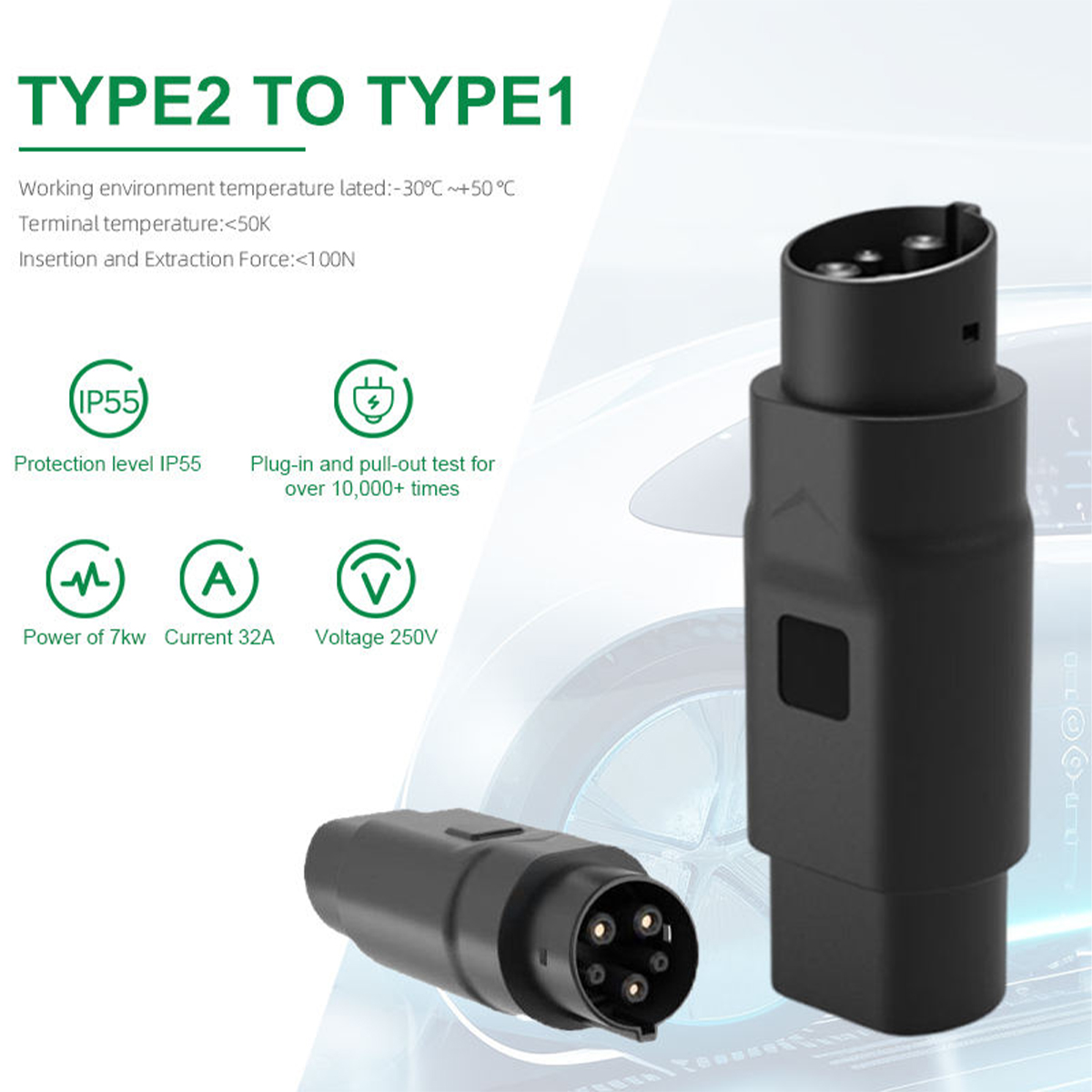 Type2 to Type1 EV Charger Adap - огляд і ціна Ev Charger Adapter Type 2 To Type 1