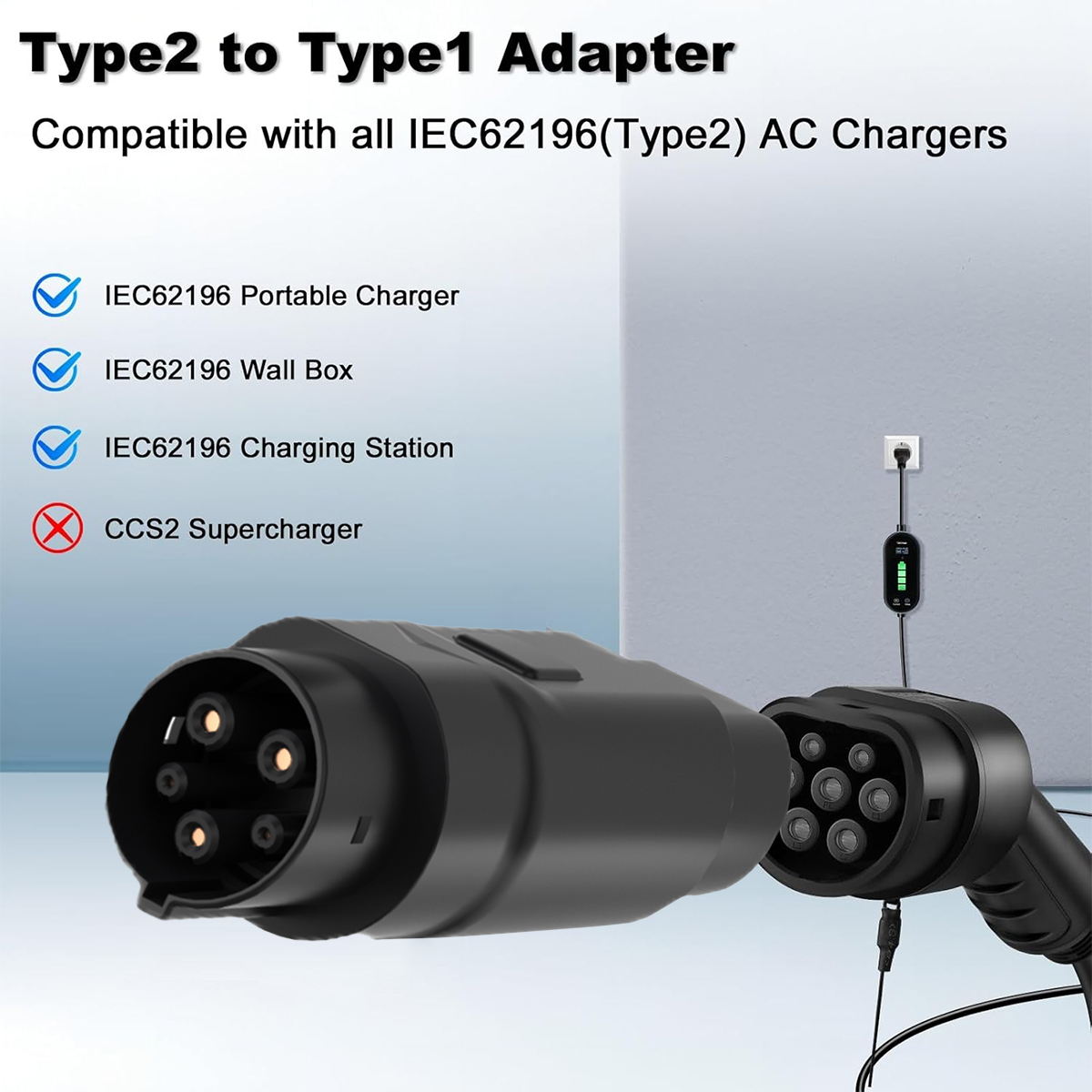 Type2 to Type1 EV Charger Adap - огляд і ціна Ev Charger Adapter Type 2 To Type 1