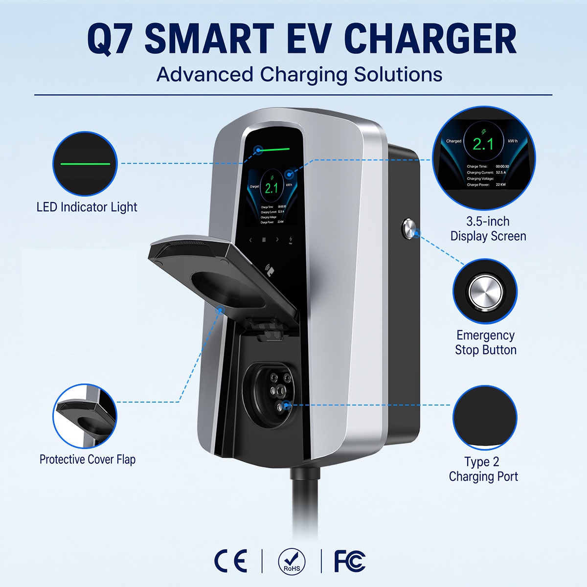 7.4KW Type2 EV Charger Socket  - огляд і ціна Ev Charger 22Kw Wallbox Type 2