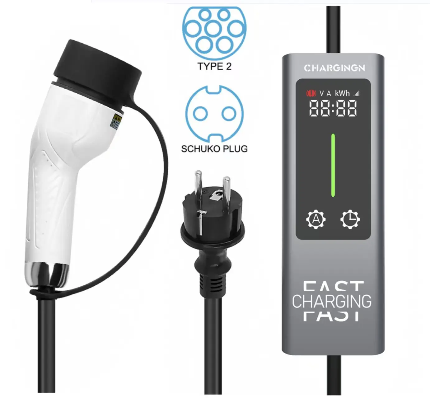 Type2 3.5KW 16A Portable EV Ch - огляд і ціна Portable Ev Charger 16A Adjustable