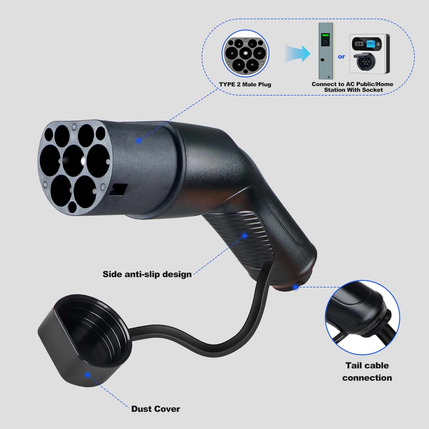 Kolanky Type2 EVS Male EV Char - огляд і ціна Ev Charging Cable Type 2 32A