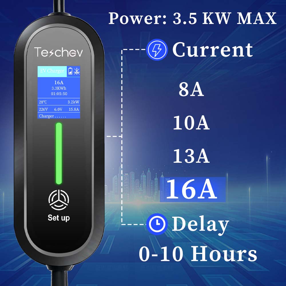 Teschev 3.5kW Type 1 Type 2 GB - огляд і ціна Portable Ev Charger 16A Adjustable