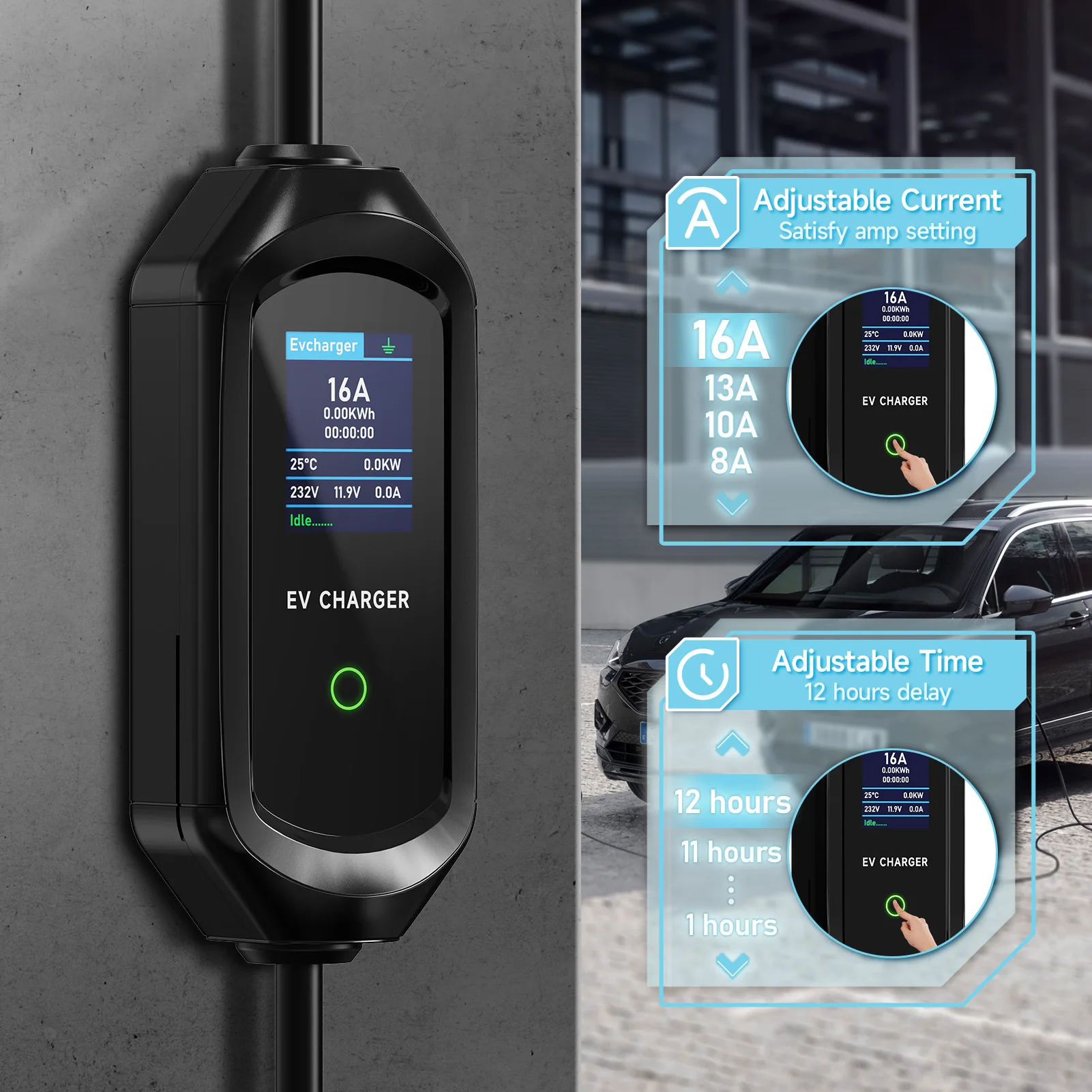 AFEEV 3.5KW 16A Portable EV Ch - огляд і ціна Portable Ev Charger 16A Adjustable