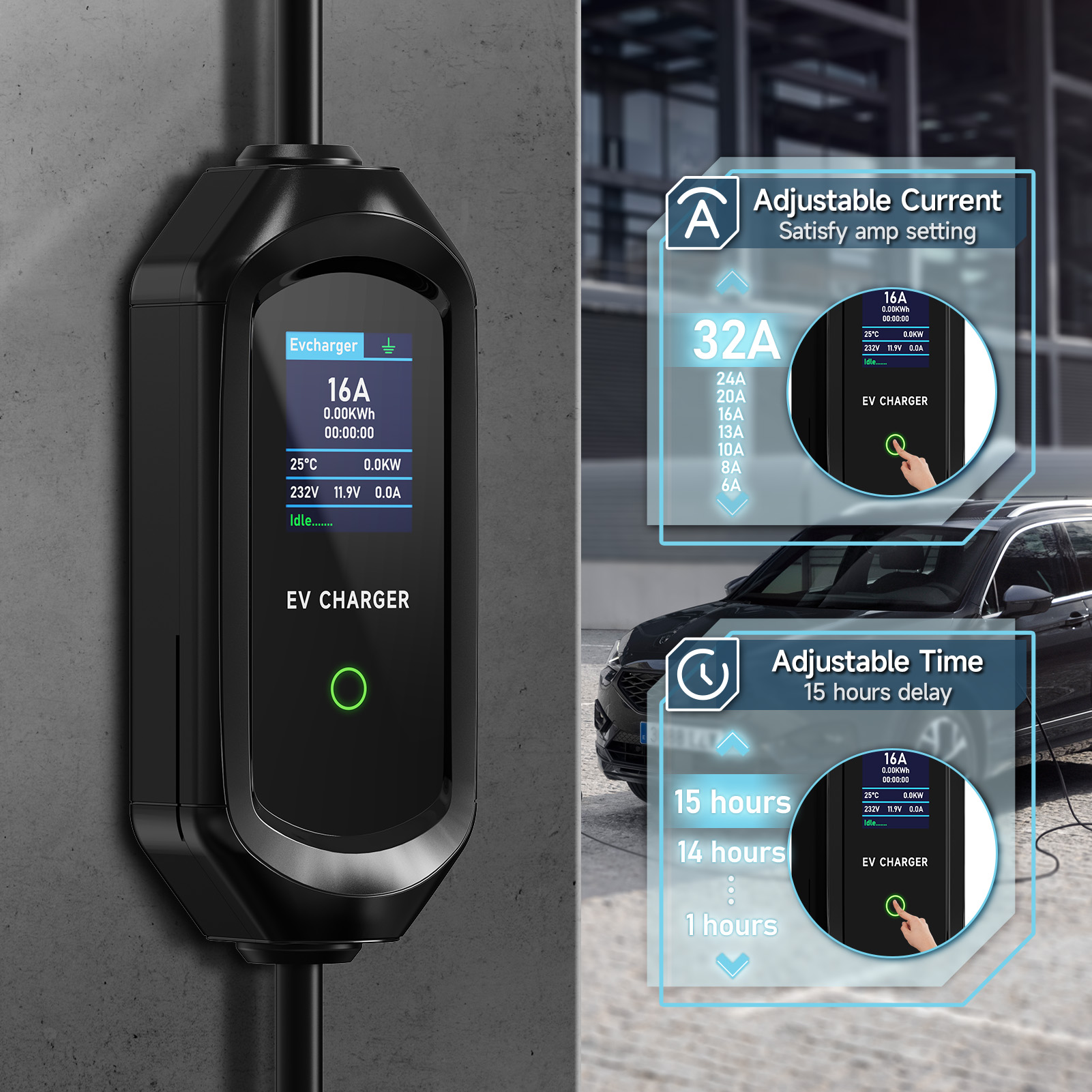AFEEV 7KW EVSE Charger 32A Ele - огляд і ціна Portable Ev Charger 16A Adjustable