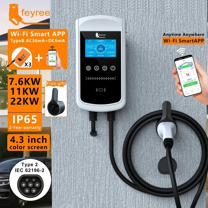 Feyree Type2 EV Charger 32A 7. - огляд і ціна Ev Charger 22Kw Wallbox Type 2