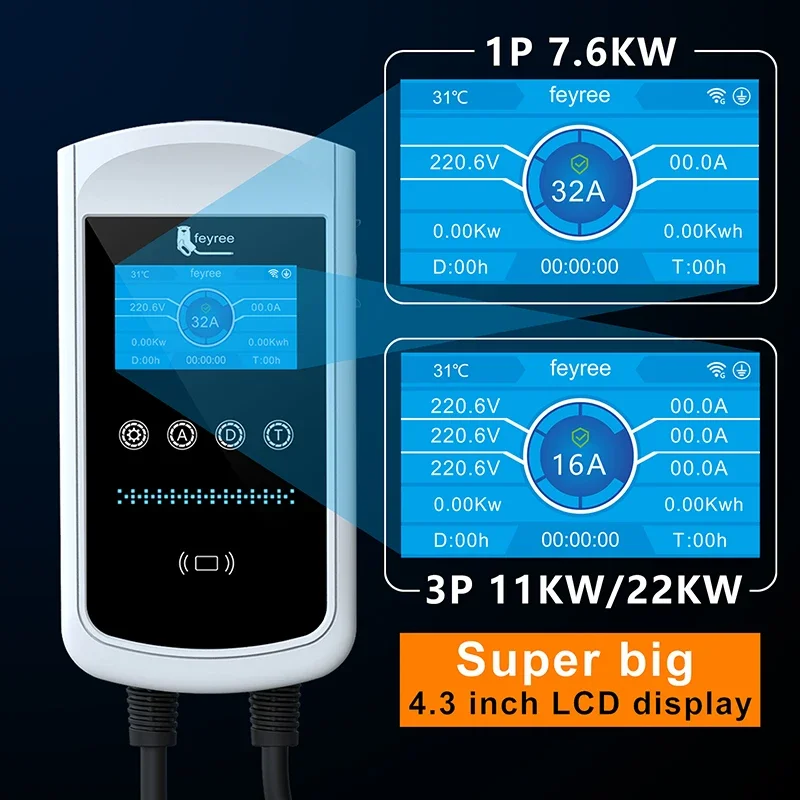Feyree Type2 EV Charger 32A 7. - огляд і ціна Ev Charger 22Kw Wallbox Type 2