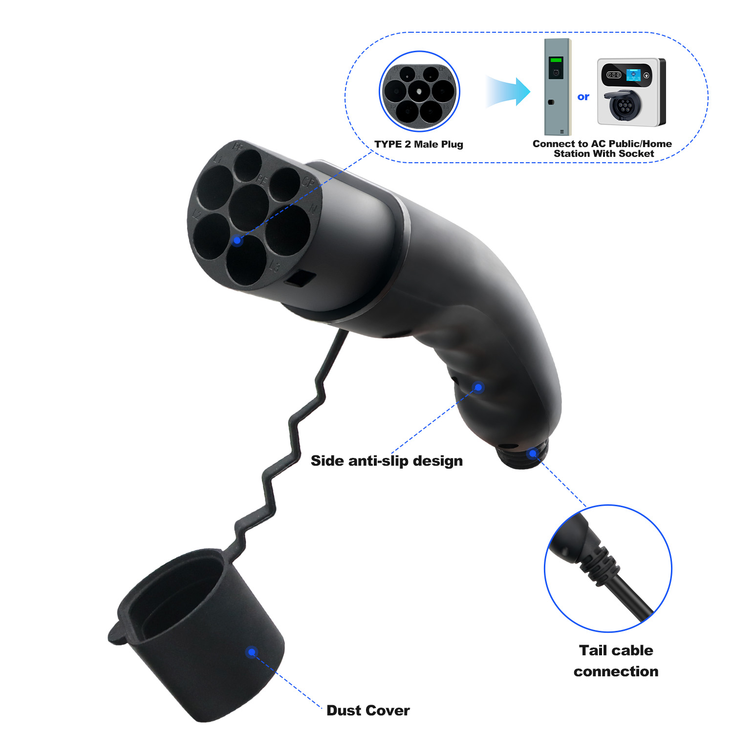 Kolanky Type 2 Male EV Plug 1P - огляд і ціна Ev Charging Cable Type 2 32A