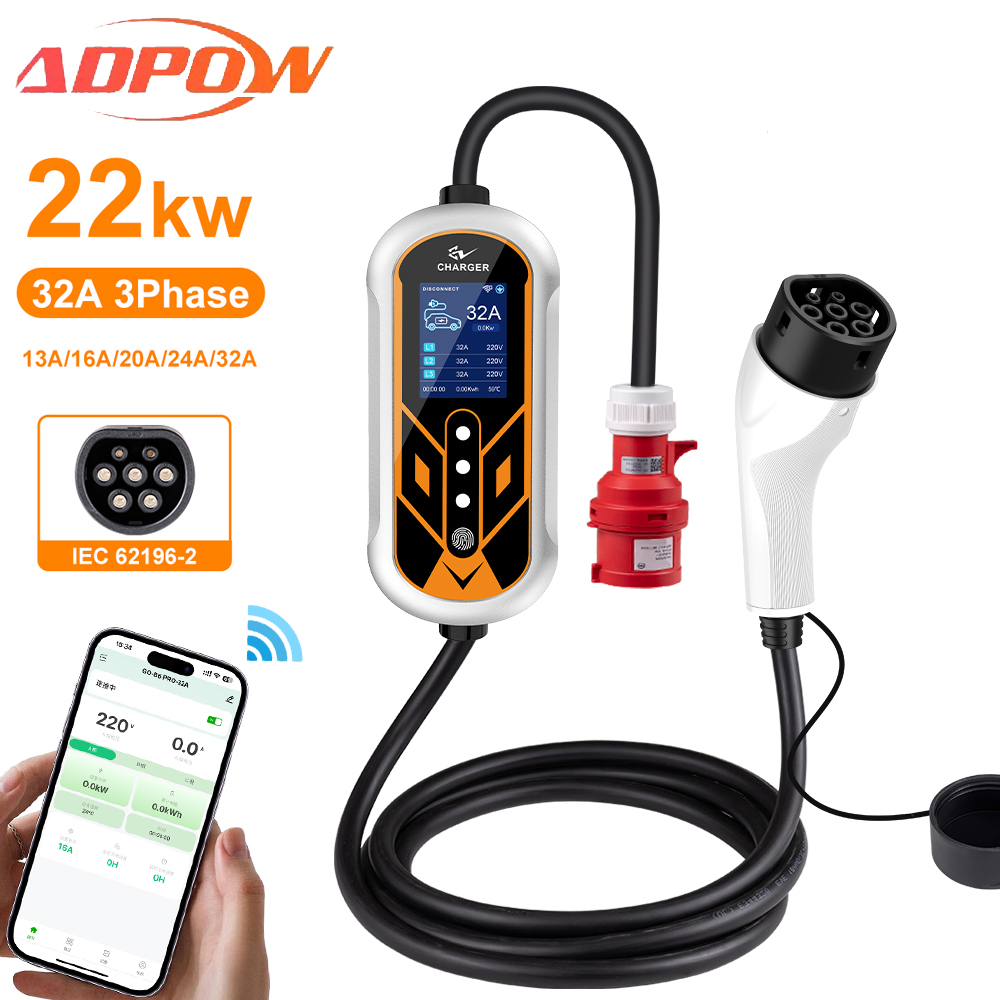 ADPOW Portable 32A Type2 EV Ch - огляд і ціна Ev Charging Cable 5M 22Kw